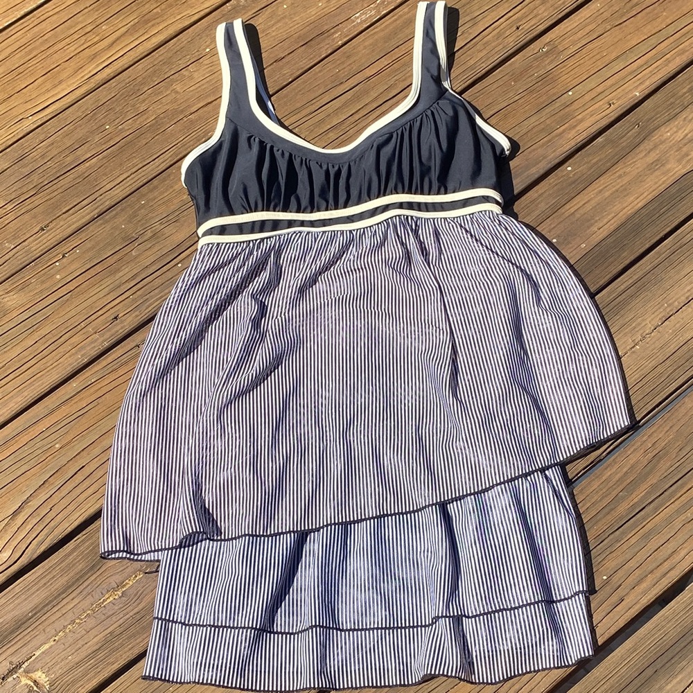 Black and White Striped bathing suit dress